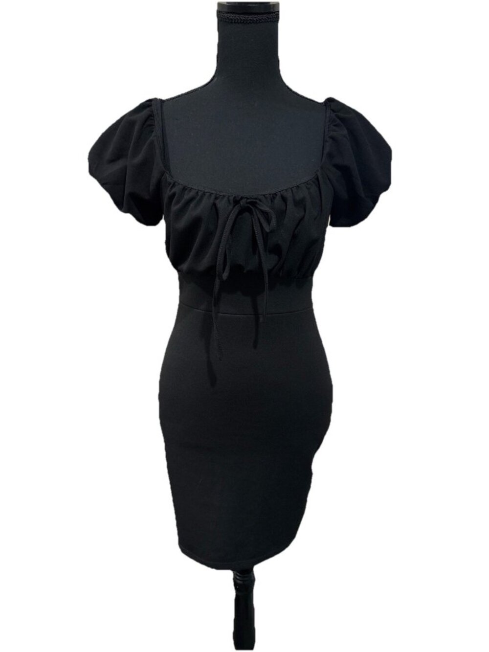 IRIS Black Mini Dress Sweetheart Neckline Puff Sleeve Size Small